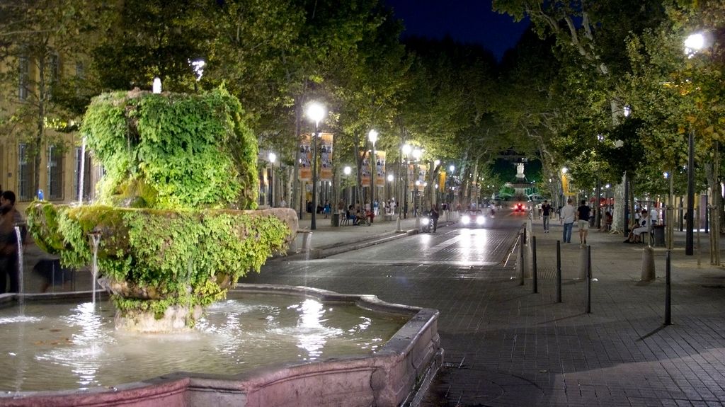 Aix-en-Provence, old city at night, Cours Mirabeau