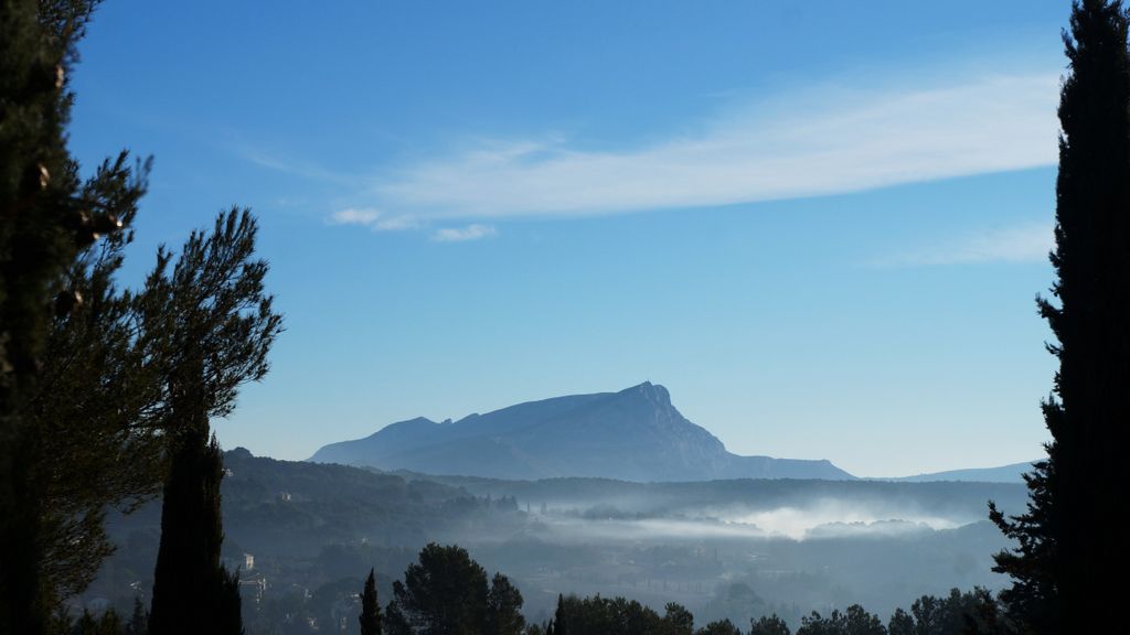 Misty St. Victoire on an otherwise bright winter day