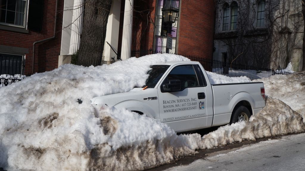 Modern sculpture a.k.a. cars in winter in Boston's Beacon Hill