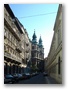 Budapest, Henszlmann utca in the centre of the town, with the University Church in the background