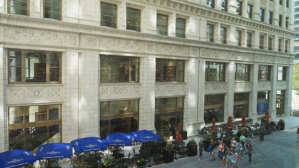 Inside an older building along the Chicago Riverside