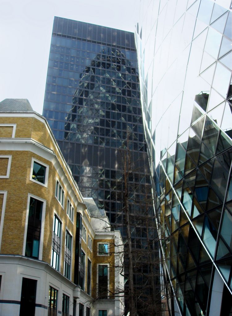 30 St Mary Axe, also known as Gherkin building; home to the offices of Swiss Re, in the City of London