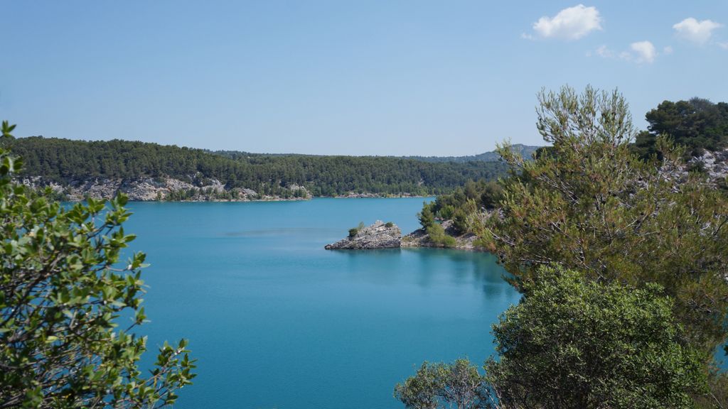 The lake of the Barrage de Bimon, the hills on the St Victoire, nearby Aix-en-Provence