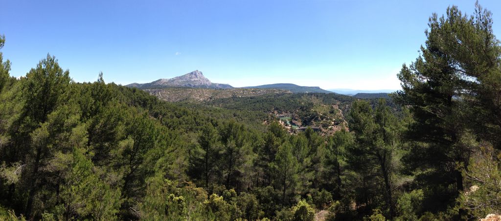 In the forest on the side of the St Victoire, Aix-en-Provence: view of the St Victoire from the 'Plateau Bibémus'