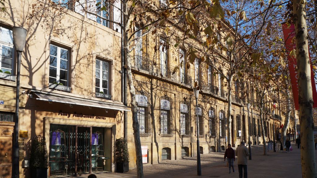 Shadows of the trees in winter on the facades on the Cours Mirabeau, Aix-en-Provence