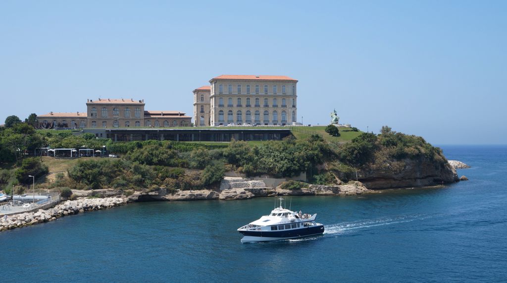 The Pharo palace and the entrance of the old harbour, Marseille (as seen from the Fort St. Jean)