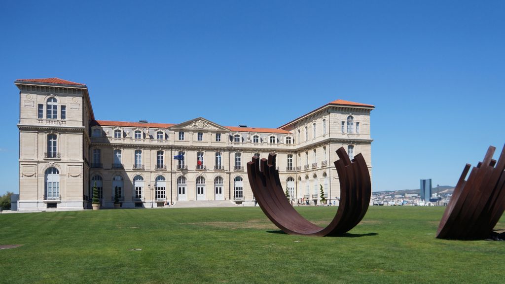 The Pharo Palace in Marseille, with an installation of Bernard Venet (