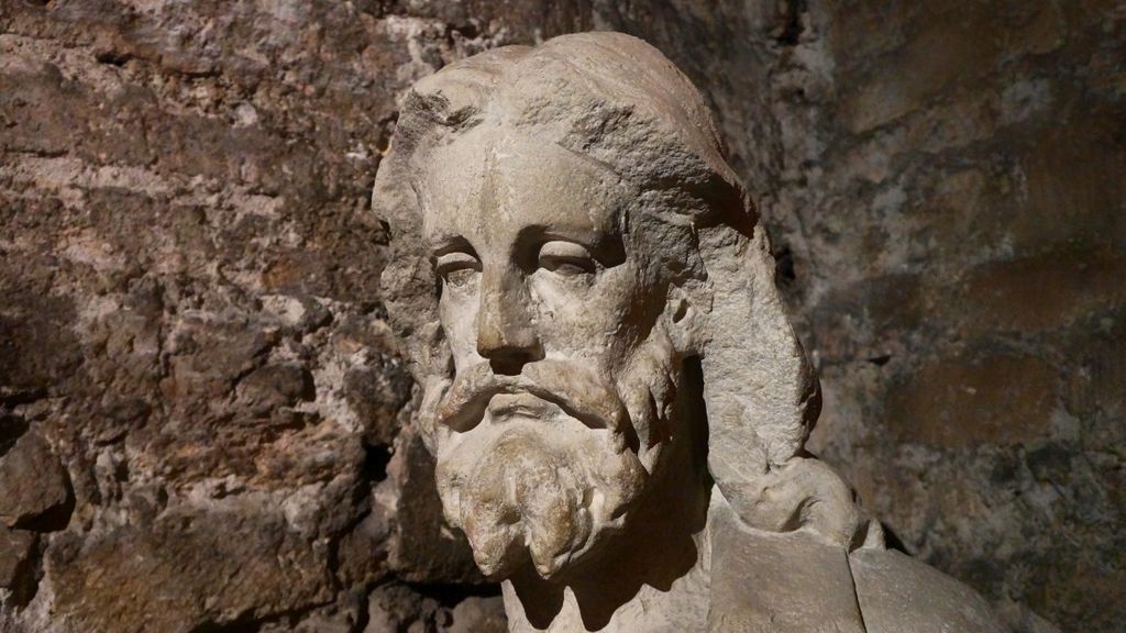 A statue in the St Victor Monastery, Marseille (not clear whose statue it is; the inscription just says 