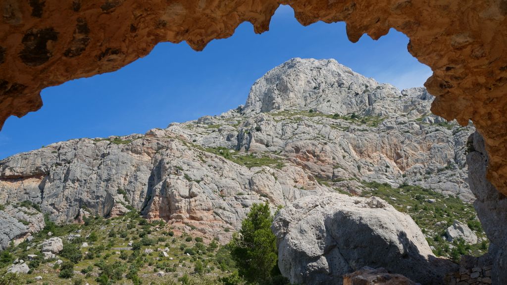View of the St. Victoire through an arch, part of the ruins of the 
