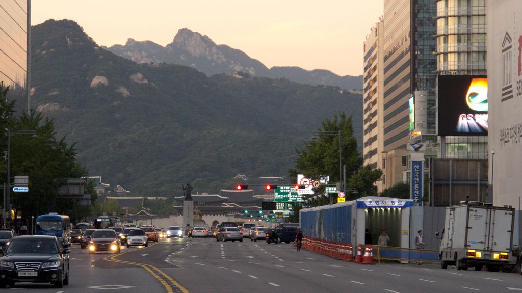 Centre of Seoul, Korea, with the Gyeongbokgung Palace in the backround