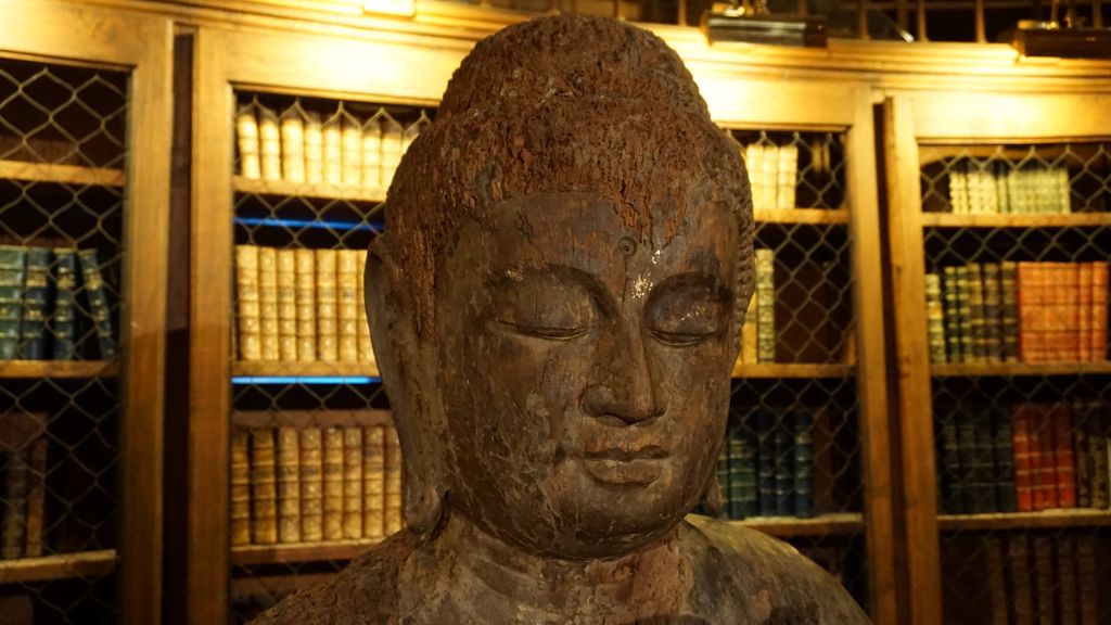 At the Musée Guimet, Paris (the library of the founder of the Museum, Émile Étienne Guimet, which also includes two buddha statues)