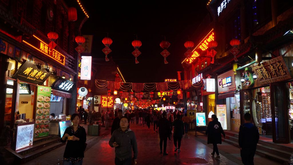 Busy street (mainly restaurants) in the center of Taiyuan