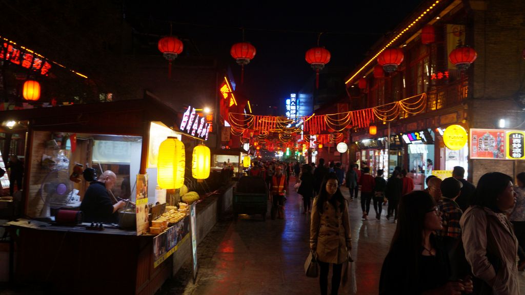 Busy street (mainly restaurants) in the center of Taiyuan