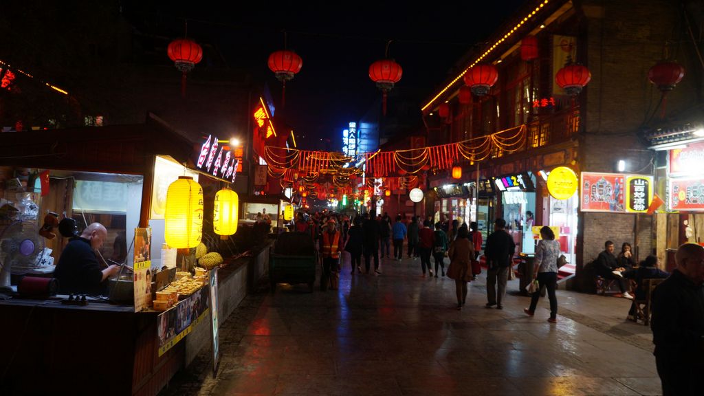 Busy street (mainly restaurants) in the center of Taiyuan